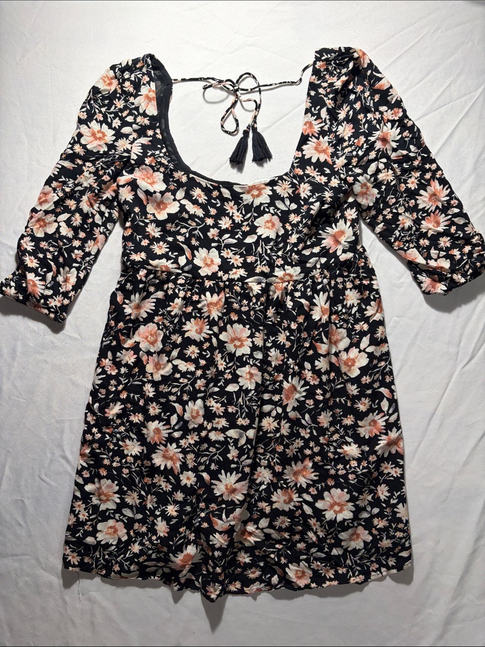 American Eagle Outfitters Black Mini Dress with Peach and White Floral Print